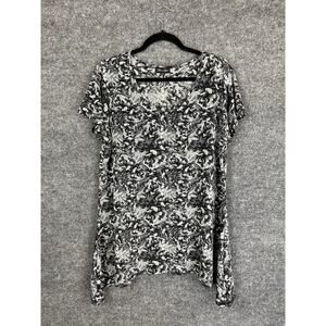 Brittany Black Women's Large Top Gray Black Floral Print Shimer Sequence‎